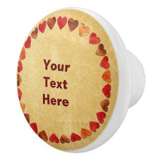 Autumn Leaf Hearts On Old Paper Ceramic Knob