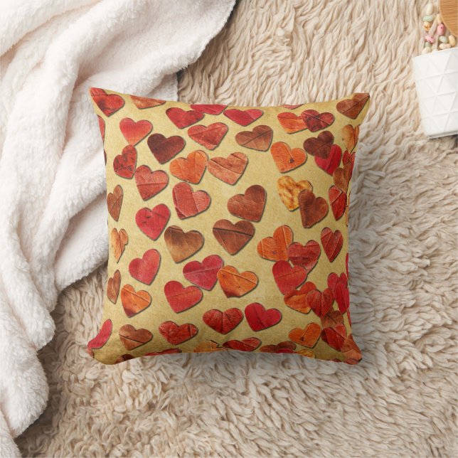 Autumn Leaf Hearts On Old Paper Cushion (Blanket)