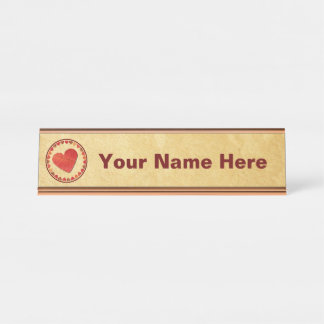 Autumn Leaf Hearts On Old Paper Desk Name Plate