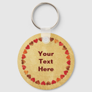 Autumn Leaf Hearts On Old Paper Key Ring