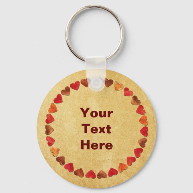 Autumn Leaf Hearts On Old Paper Key Ring (Front)