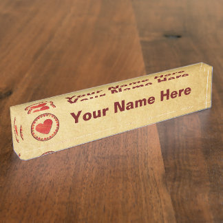 Autumn Leaf Hearts On Old Paper Nameplate