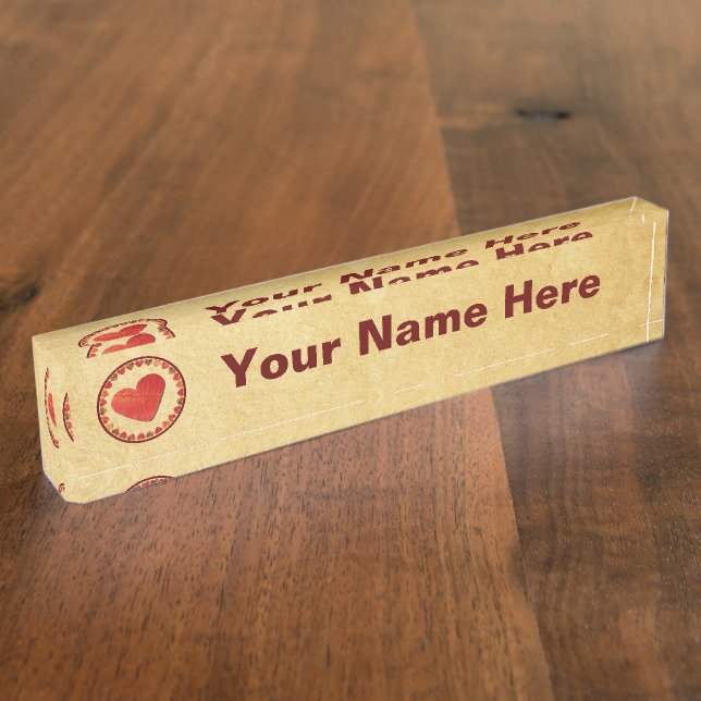 Autumn Leaf Hearts On Old Paper Nameplate (Side)