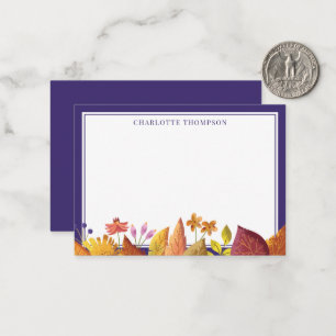 Autumn Leaf Illustration Purple Personalised Name Card