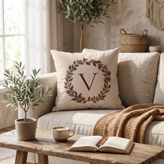 Autumn Leaf Monogram Initial Name Fall Design Cushion