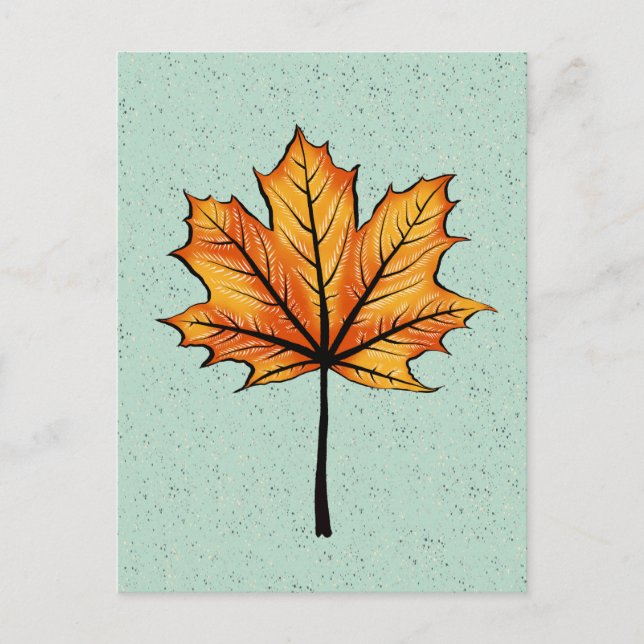 Autumn Leaf On Blue Decorative Botanical Art Postcard (Front)