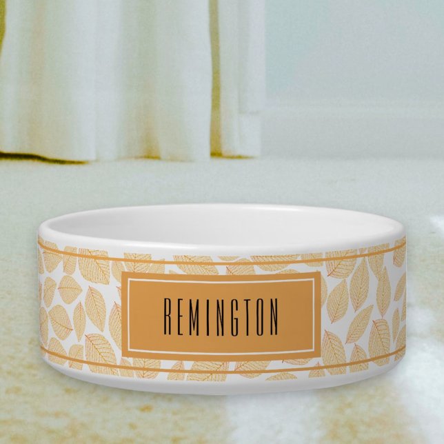 Autumn Leaf Pattern Custom Pet Name Bowl (single side custom text dog bowl)