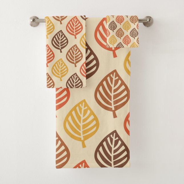 Autumn Leaf Pattern in Fall Colours Bath Towel Set (Insitu)