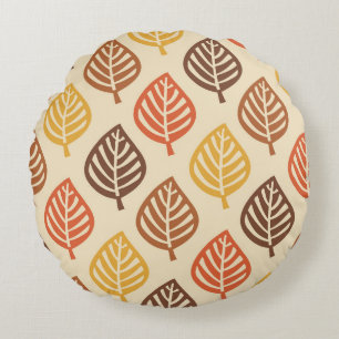 Autumn Leaf Pattern in Fall Colours Round Cushion