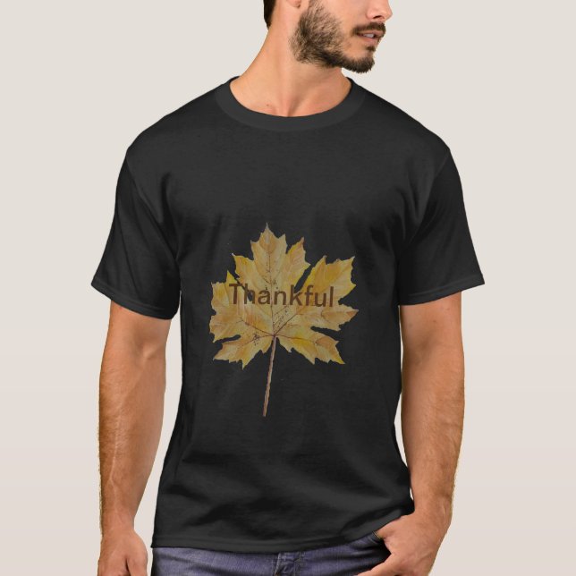 Autumn leaf saying thankful Fall colours T-Shirt (Front)