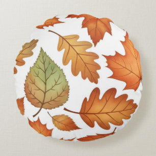 Autumn Leaf Seamless Pattern Round Cushion
