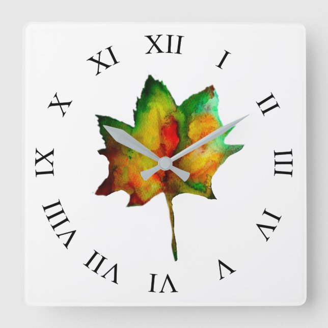 Autumn Leaf Square Wall Clock (Front)
