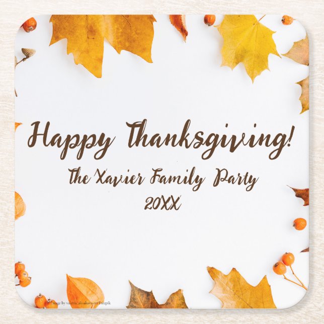 Autumn Leaf Thanksgiving Dinner Party Square Paper Coaster (Front)