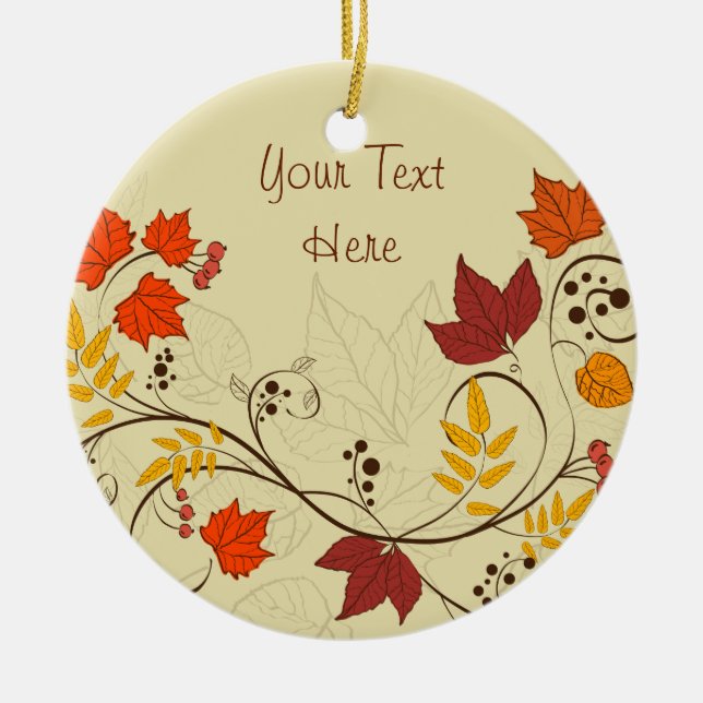 Autumn Leaf Vines with Customisable Text Ceramic Tree Decoration (Front)