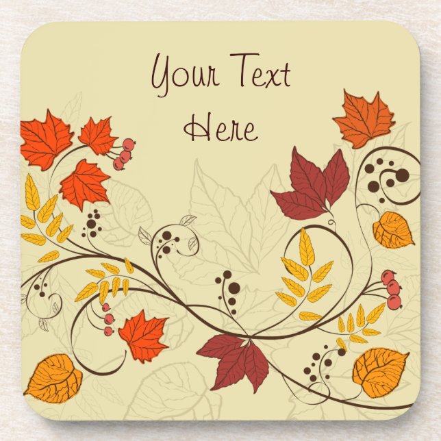 Autumn Leaf Vines with Customisable Text Coaster (Front)