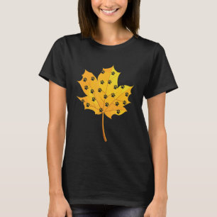 Autumn Leaf with Cat Footprint Fall Leaves Season T-Shirt