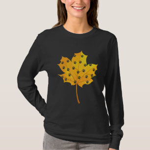 Autumn Leaf with Cat Footprint Fall Leaves Season T-Shirt
