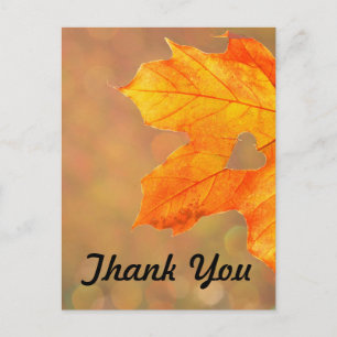 Autumn Leaf With Heart Wedding Thank You Announcement Postcard