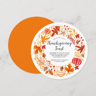 Autumn Leaf Wreath Thanksgiving Invitation