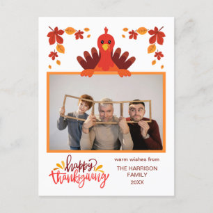 Autumn Leave Turkey Happy Thanksgiving Photo Postcard