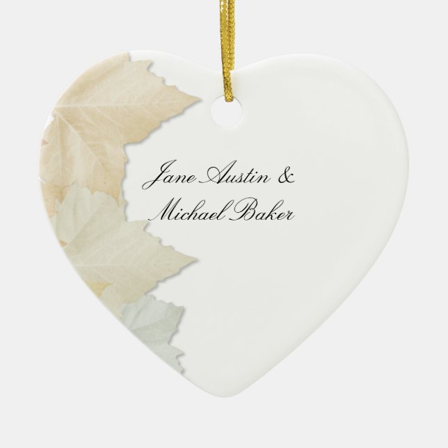 Autumn Leaves, A Fall Wedding Romantic Heart Ceramic Tree Decoration (Front)