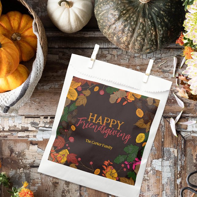 Autumn Leaves Acorns Berries Happy Friendsgiving Favour Bags (Creator Uploaded)