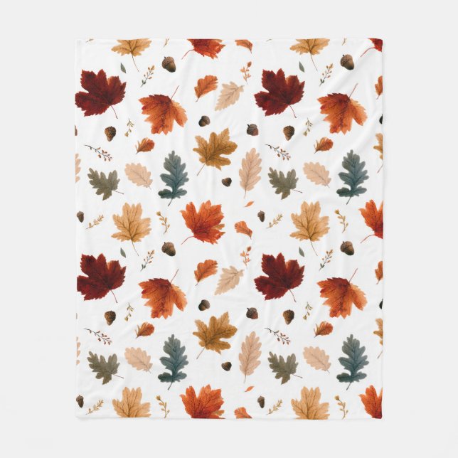 Autumn Leaves & Acorns Foliage Fleece Blanket (Front)