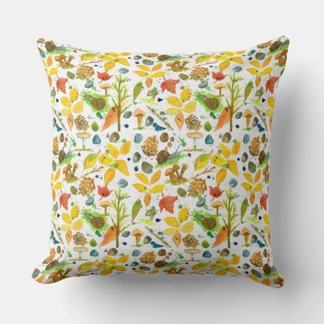 Autumn Leaves Acorns Pinecones Forest Cushion (Front)