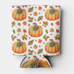 Autumn leaves, acorns: watercolor pattern. can cooler