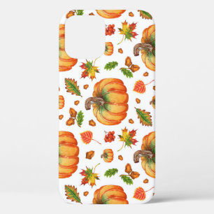 Autumn leaves, acorns: watercolor pattern. iPhone 12 case