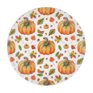 Autumn leaves, acorns: watercolor pattern. cutting board
