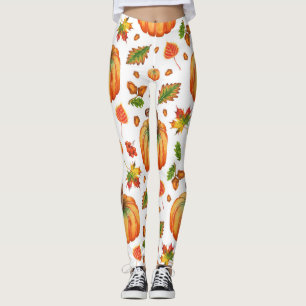 Autumn leaves, acorns: watercolor pattern. leggings