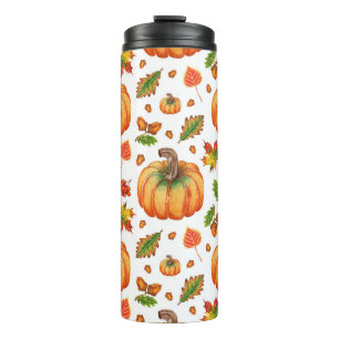Autumn leaves, acorns: watercolor pattern. thermal tumbler