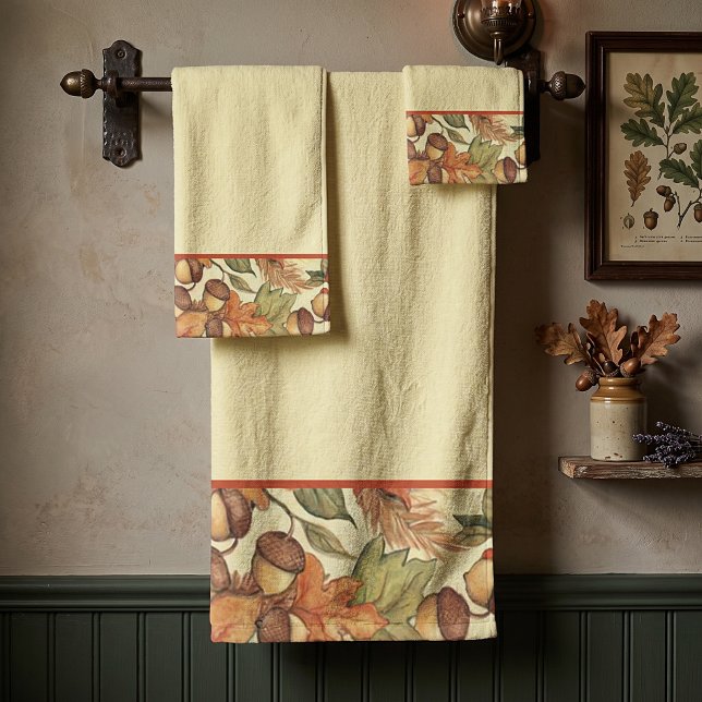 Autumn leaves and acorns bath towel set (Creator Uploaded)