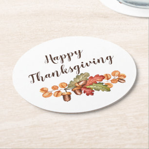 Autumn leaves and acorns custom round paper coaster