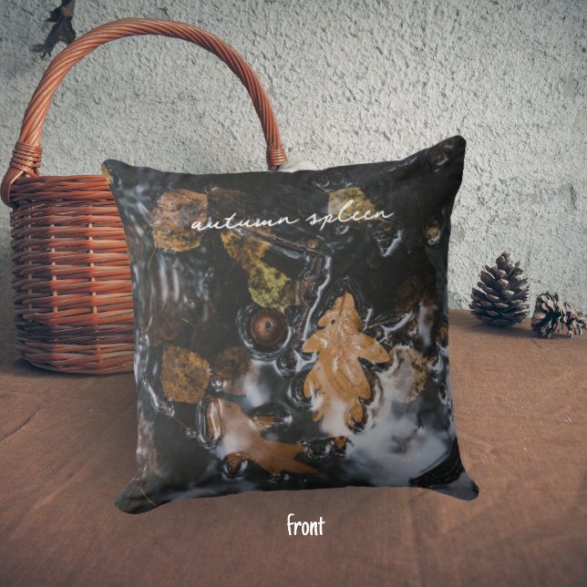 Autumn leaves and acorns in mysterious waters cushion (Creator Uploaded)