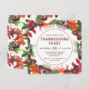 Autumn Leaves and Acorns Thanksgiving Feast Invitation