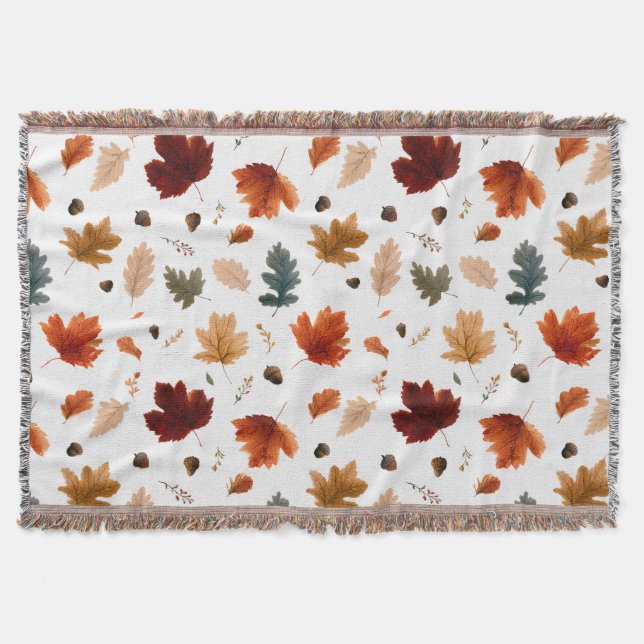 Autumn Leaves and Acorns Woven Throw Blanket (Front)