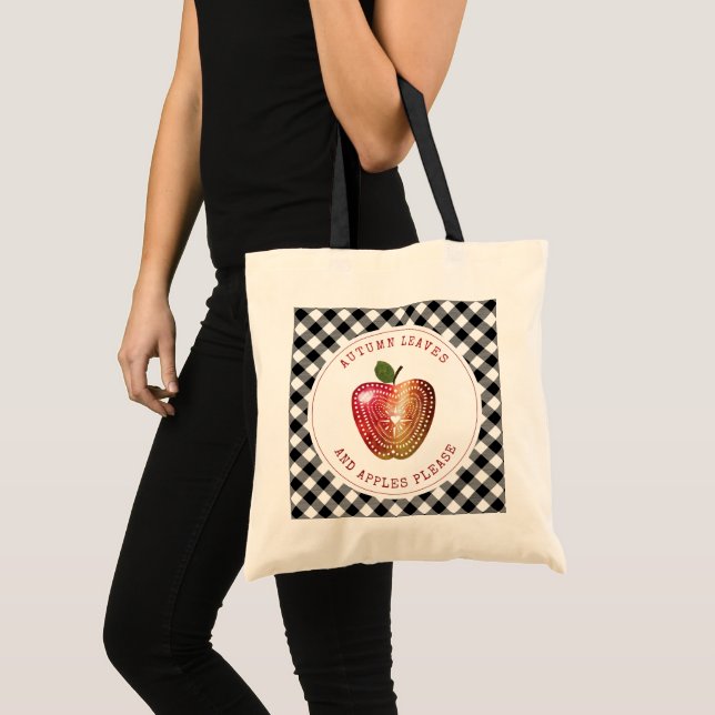 Autumn Leaves And Apples Please Plaid Watercolor Tote Bag (Front (Product))