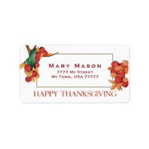 Autumn Leaves and Berries Happy Thanksgiving Label