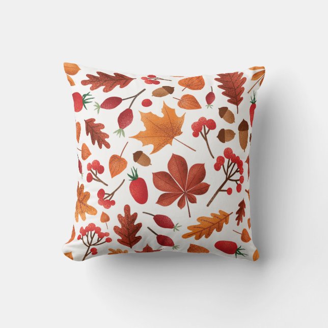 Autumn Leaves and Berries Pattern Thanksgiving Cushion (Front)