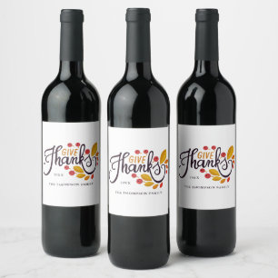 Autumn Leaves And Berries Thanksgiving Wine Label