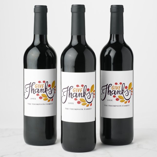 Autumn Leaves And Berries Thanksgiving Wine Label (Bottles)