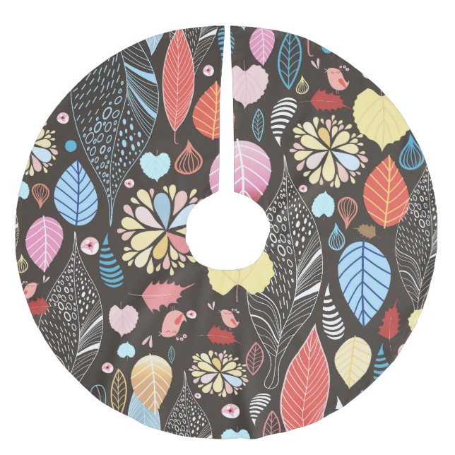 Autumn Leaves and Birds. Brushed Polyester Tree Skirt (Front)