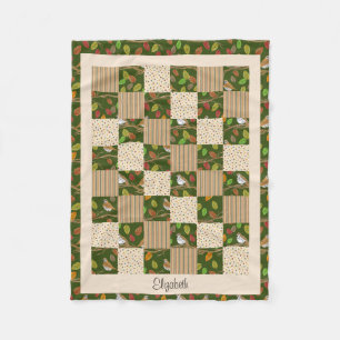 Autumn Leaves and Birds Custom Name Fleece Blanket
