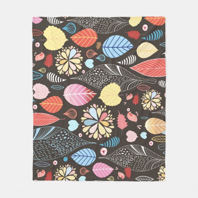 Autumn Leaves and Birds. Fleece Blanket (Front)