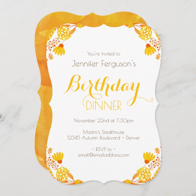 Autumn Leaves and Branches Birthday Invitation (Front/Back)