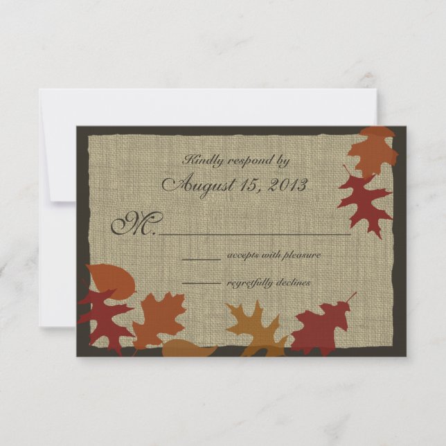 Autumn Leaves and Burlap RSVP Card (Front)