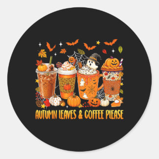 Autumn Leaves And Coffee Spooky Pumpkin Halloween Classic Round Sticker