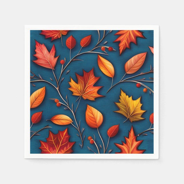 Autumn Leaves and Denim Napkin (Front)
